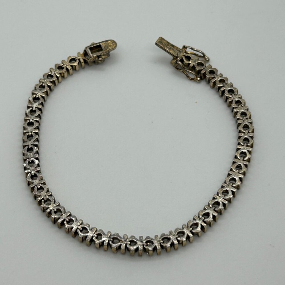 Vintage Sterling Silver Tennis Bracelet Gold Vermeil CZ Round Cut Cubic Zirconia - Picture 5 of 13